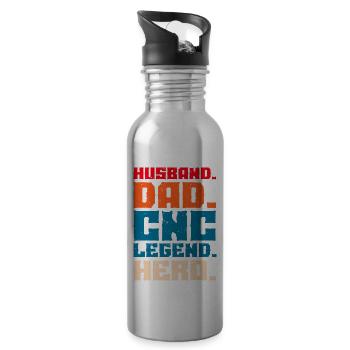 Husband Dad CNC Legend Hero CNC Machinist - Water bottle with straw - silver - Right