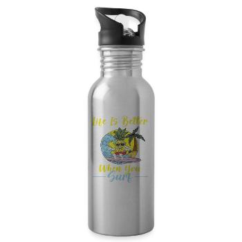Aloha Surfer Hawai Palmen Surfen Wellenreiter - Trinkflasche mit integriertem Trinkhalm - Lightsilver - Rechts
