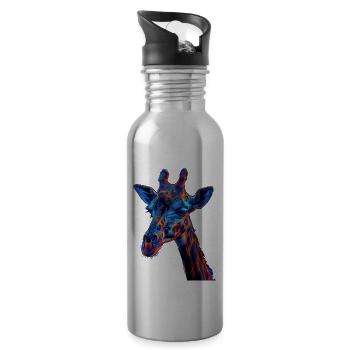 Girafe rouge et bleue Art animalier féroce et vif - Gourde avec paille intégrée - argent clair - Droite