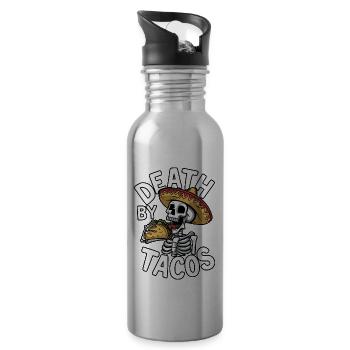 Humorous Skeleton Feast Death By Tacos Sombrero - Water bottle with straw - silver - Right