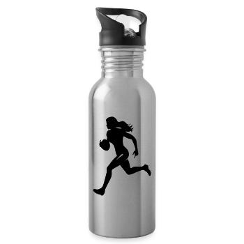 American Football Woman Silhouette - Water bottle with straw - silver - Right