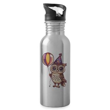 Owl Birthday Baby - Water bottle with straw - silver - Right