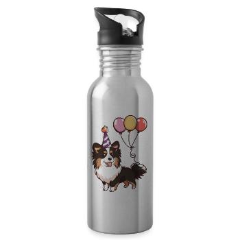 Border Collie Chiens Anniversaire Bébé - Gourde avec paille intégrée - argent clair - Droite