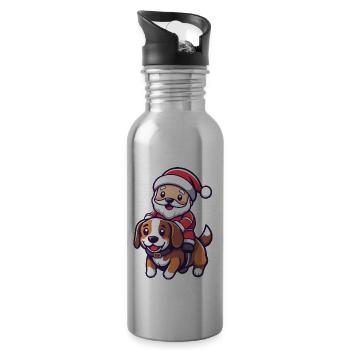 Beagle Hund Weihnachtsmann - Trinkflasche mit integriertem Trinkhalm - Lightsilver - Rechts