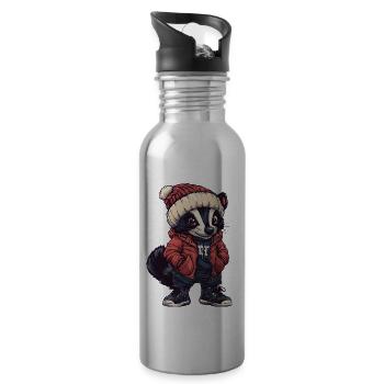 Stinktier Lustig Winter - Trinkflasche mit integriertem Trinkhalm - Lightsilver - Rechts