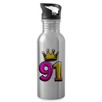 91 Number Crown - Water bottle with straw - silver - Right