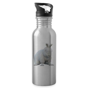 Lapin Angora moelleux - Gourde avec paille intégrée - argent clair - Droite
