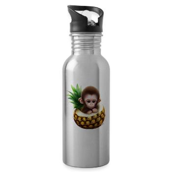 Kleiner Affe in einer Ananas - Trinkflasche mit integriertem Trinkhalm - Lightsilver - Rechts