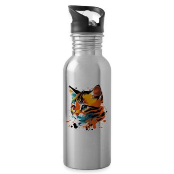 süsses, buntes Kätzchen, Katze - Trinkflasche mit integriertem Trinkhalm - Lightsilver - Rechts