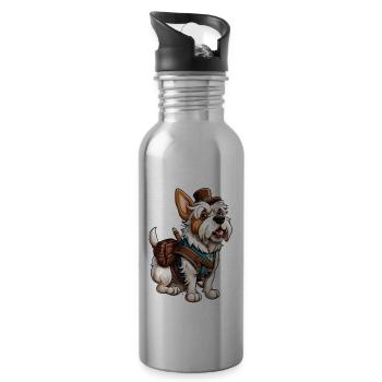 Lederhosen / Animal / Traditional costume / Tradition / Dog - Water bottle with straw - silver - Right