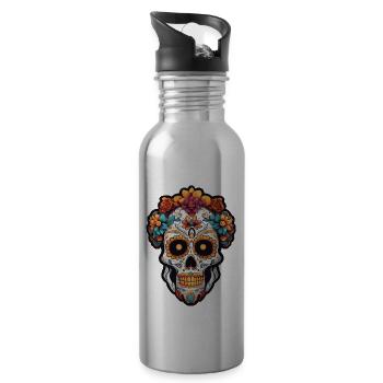 La Catrina / Tatouage / Mexique / Crâne / Crâne - Gourde avec paille intégrée - argent clair - Droite
