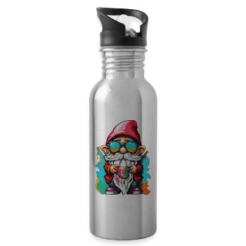 Garden Gnome / Fairyland / Leprechaun / Gnome / Logo - Water bottle with straw - silver - Right