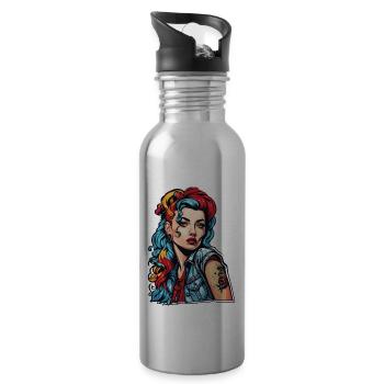 Rockabilly / Pin-up Girl / Frauenpower / 50er - Trinkflasche mit integriertem Trinkhalm - Lightsilver - Rechts