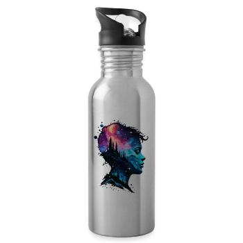 Silhouette / Forest / Portrait / Trees / Person - Water bottle with straw - silver - Right