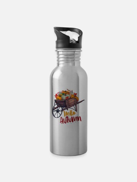 Hello Autumn - Water bottle with straw - silver
