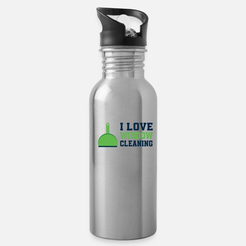Ich Liebe Fensterputzen - Trinkflasche mit integriertem Trinkhalm - Lightsilver