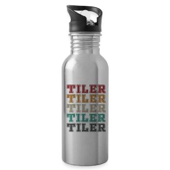 Retro Fliesenleger Schriftzug - Trinkflasche mit integriertem Trinkhalm - Lightsilver - Rechts