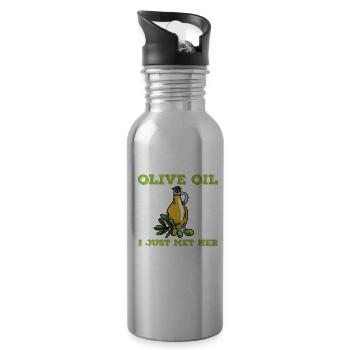 Drôle de design d’huile d’olive - Gourde avec paille intégrée - argent clair - Droite