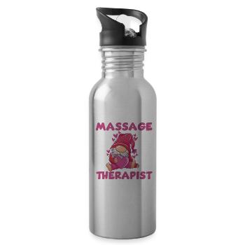 Cute Masseur Therapist Gnome - Water bottle with straw - silver - Right