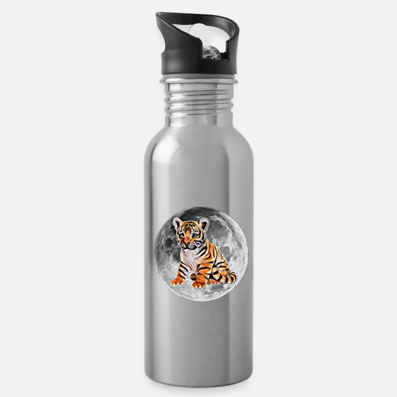 Tiger - Trinkflasche mit integriertem Trinkhalm - Lightsilver