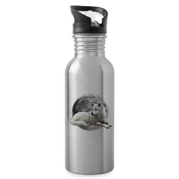 Wolf - Trinkflasche mit integriertem Trinkhalm - Lightsilver - Rechts