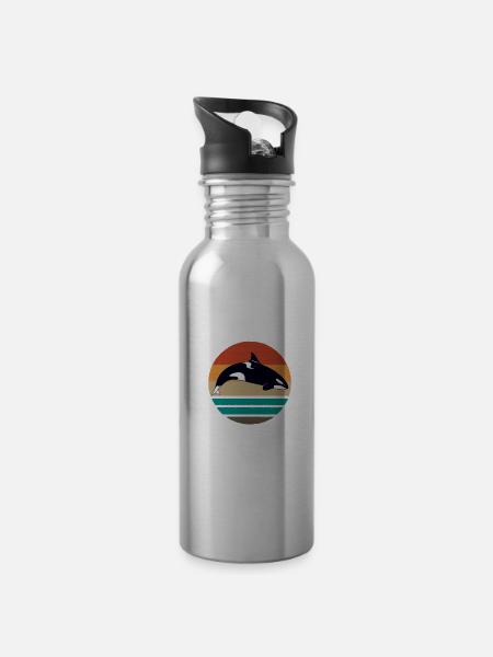 Süßes Orca Design - Trinkflasche mit integriertem Trinkhalm - Lightsilver