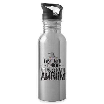 Lasst mich durch ich muss nach Amrum Möwe - Trinkflasche mit integriertem Trinkhalm - Lightsilver - Rechts