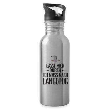 Lasst mich durch ich muss nach Langeoog Möwe - Trinkflasche mit integriertem Trinkhalm - Lightsilver - Rechts
