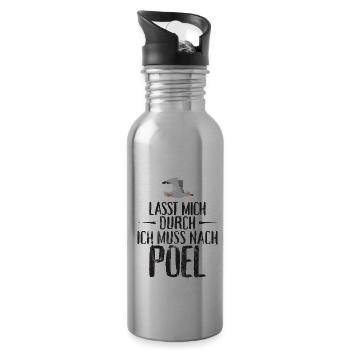 Lasst mich durch ich muss nach Poel Möwe - Trinkflasche mit integriertem Trinkhalm - Lightsilver - Rechts