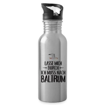 Lasst mich durch ich muss nach Baltrum Möwe - Trinkflasche mit integriertem Trinkhalm - Lightsilver - Rechts