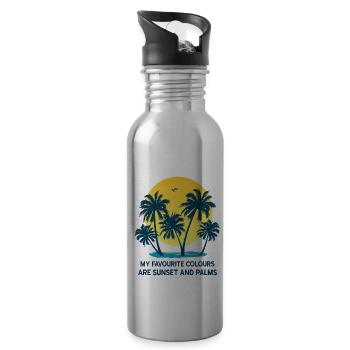 Palmen Sommer Sonnenuntergang Meer Lieblingsfarben - Trinkflasche mit integriertem Trinkhalm - Lightsilver - Rechts