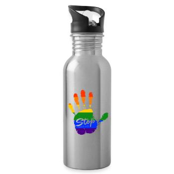 stop homophobia - LGBTQ CSD Gay Pride - Trinkflasche mit integriertem Trinkhalm - Lightsilver - Rechts