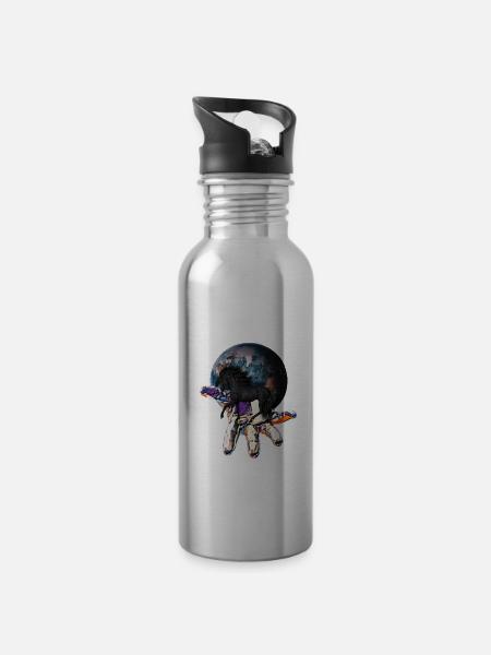 Pferd - Trinkflasche mit integriertem Trinkhalm - Lightsilver