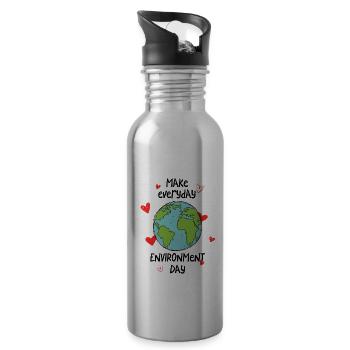Make everyday environment day - Trinkflasche mit integriertem Trinkhalm - Lightsilver - Rechts