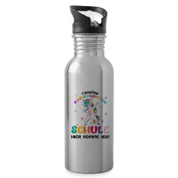 Einschulung Schulanfang Grundschule Erste Klasse - Trinkflasche mit integriertem Trinkhalm - Lightsilver - Rechts