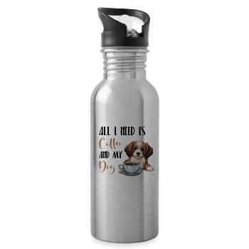 Journée mondiale du café avec un chien - Gourde avec paille intégrée - argent clair - Droite