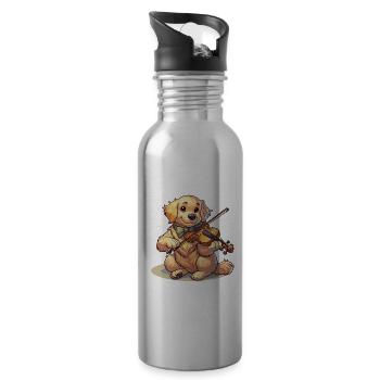 Golden Retriever Plays The Violin - Water bottle with straw - silver - Right