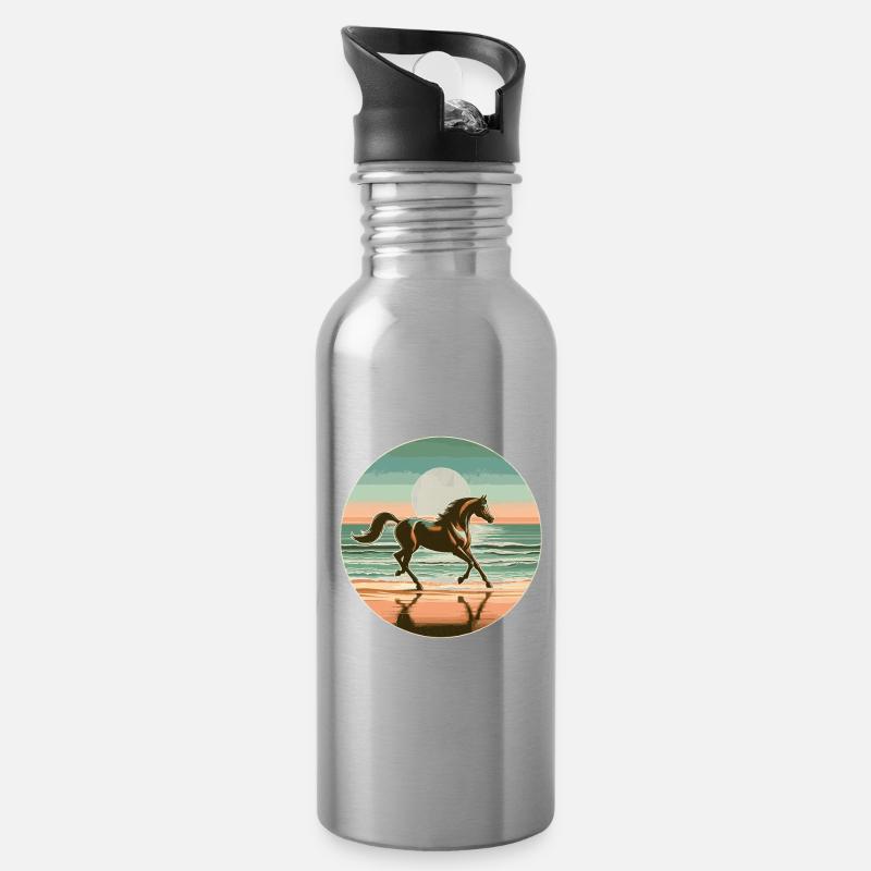Arabische Pferdekunst - Trinkflasche mit integriertem Trinkhalm - Lightsilver