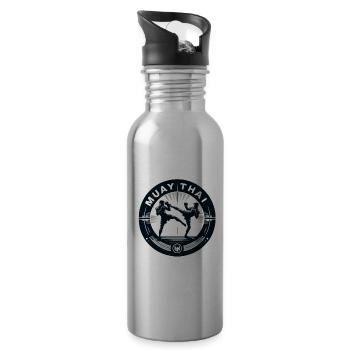 Muay Thai Illustration - Water bottle with straw - silver - Right