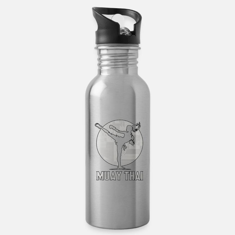Muay Thai Frau - Trinkflasche mit integriertem Trinkhalm - Lightsilver