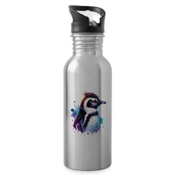 Pingouin à crête Pingouin mignon - Gourde avec paille intégrée - argent clair - Droite