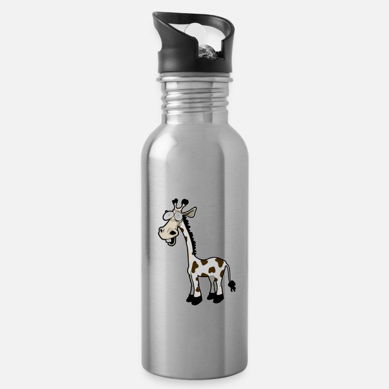 Lustige Giraffe Gezeichnete Giraffe - Trinkflasche mit integriertem Trinkhalm - Lightsilver