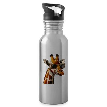Lustige Giraffen gezeichnete Giraffe Geschenk - Trinkflasche mit integriertem Trinkhalm - Lightsilver - Rechts