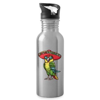 Perroquet Bande Dessinée Drôle Sombrero - Gourde avec paille intégrée - argent clair - Droite