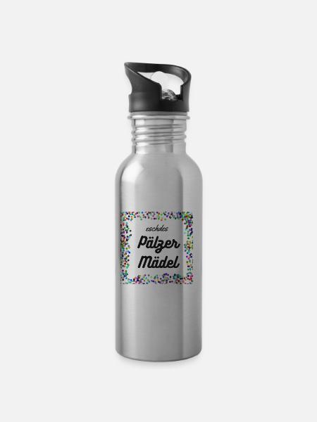 Eschdes Pälzer Mädel Konfetti Logo PFALZstyle - Trinkflasche mit integriertem Trinkhalm - Lightsilver