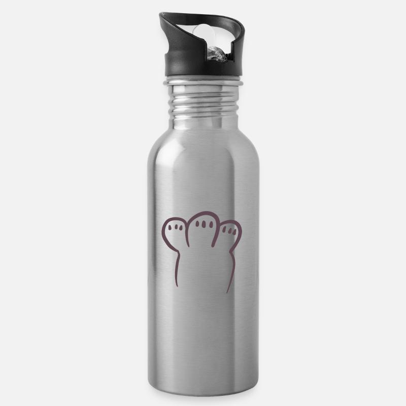 Braune Pfote - Trinkflasche mit integriertem Trinkhalm - Lightsilver