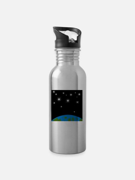 Terre et étoiles - Gourde avec paille intégrée - argent clair