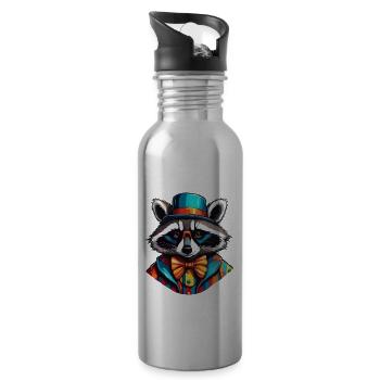 Clown Animal / Circus / Funny / Colorful / Raccoon - Water bottle with straw - silver - Right