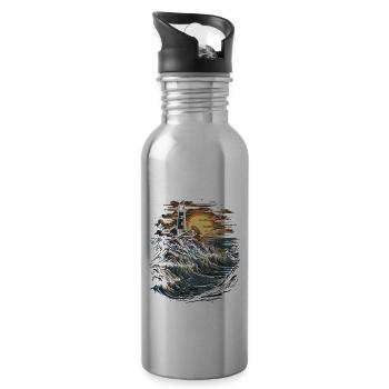 Lighthouse Coast Sea Sea Ocean Baltic Sea North Sea - Water bottle with straw - silver - Right