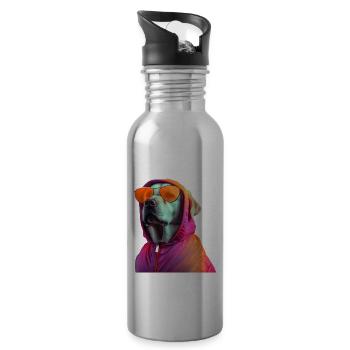 Labrador Hund mit Sonnenbrille - Trinkflasche mit integriertem Trinkhalm - Lightsilver - Rechts